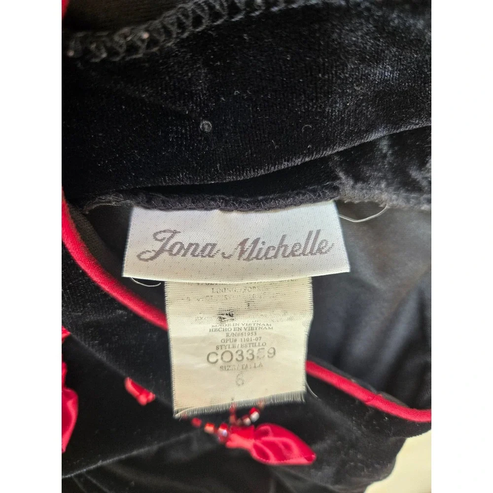 Jona‎ Michelle Girls Black Velvet Red Rose Trim Dress Sparkle Skirt Size 6